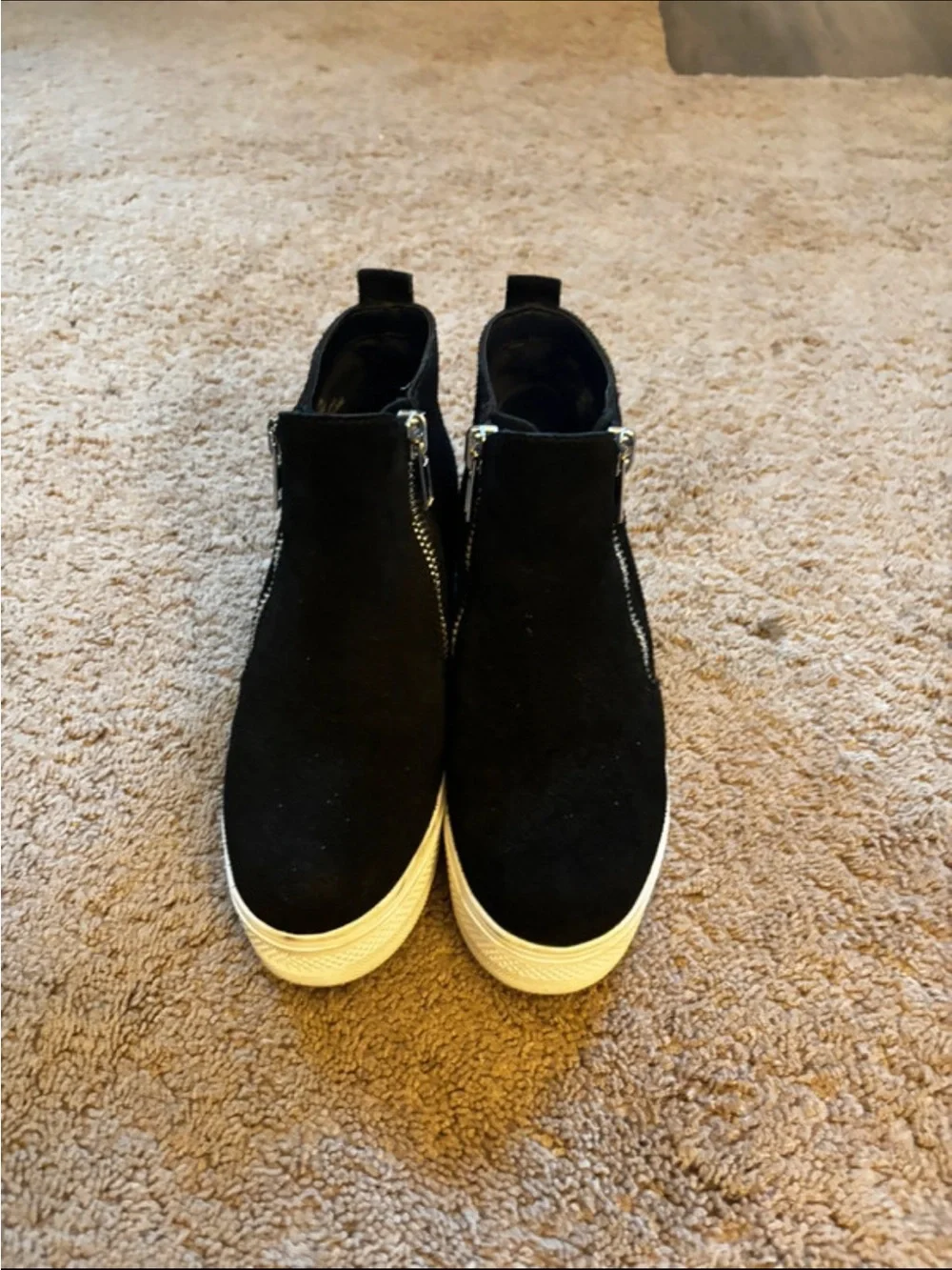 Steve Madden Black Suede Wedge Sneakers with White Platform
